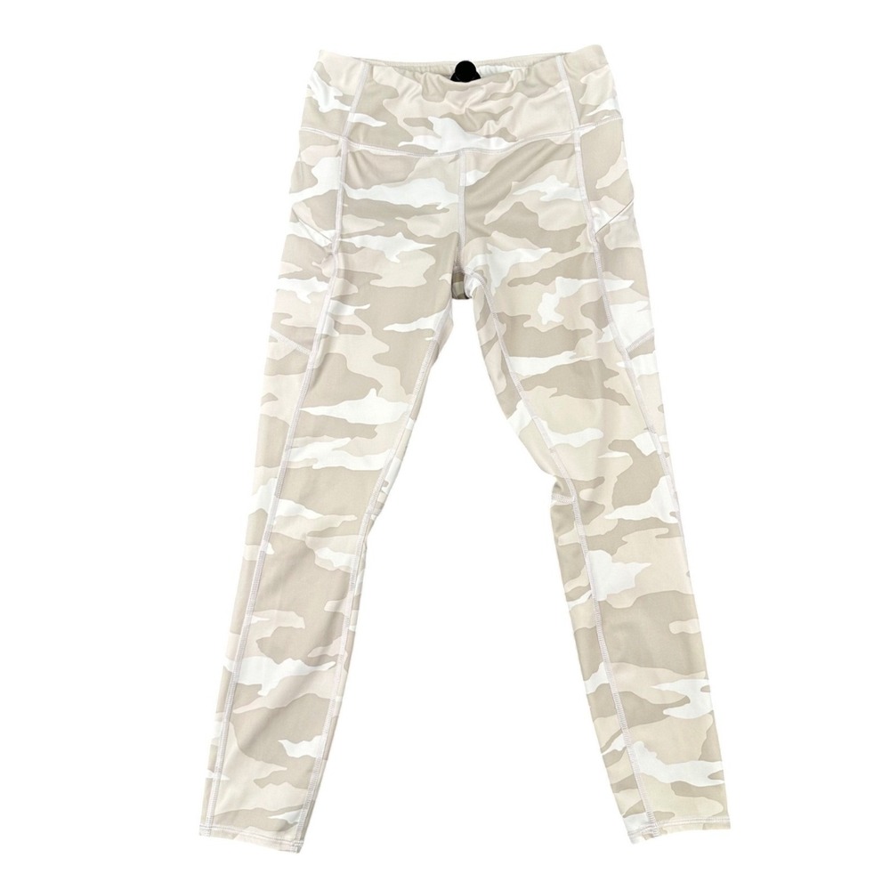 Athleta Camo Contender 7/8 Powerlift Leggings Womens Small White Tan Pockets